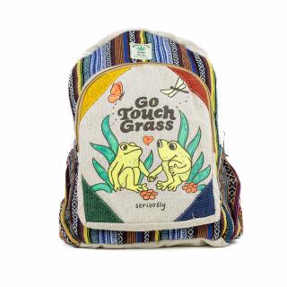Rucsac mare din canepa si bumbac cu print artistic - Go Touch Grass (Seriously)