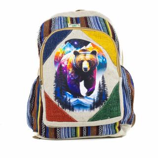 Rucsac mare din canepa si bumbac cu print artistic - Grizzly