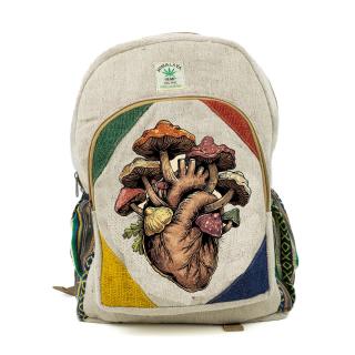 Rucsac mare din canepa si bumbac cu print artistic - Inima padurii