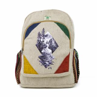 Rucsac mare din canepa si bumbac cu print artistic - Inner peace