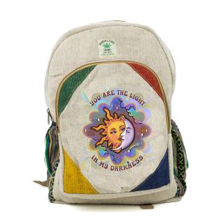 Rucsac mare din canepa si bumbac cu print artistic - Lumina din Intuneric