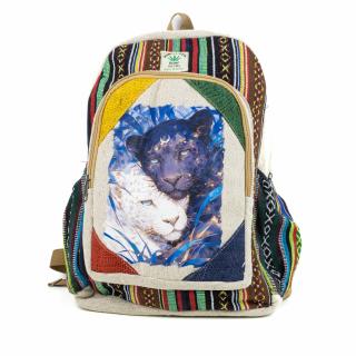 Rucsac mare din canepa si bumbac cu print artistic - Luna the Black Panther