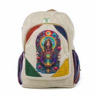 Rucsac mare din canepa si bumbac cu print artistic - Meditatie si armonie