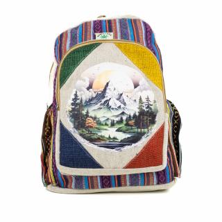 Rucsac mare din canepa si bumbac cu print artistic - Peisaj de Munte