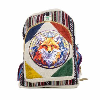 Rucsac mare din canepa si bumbac cu print artistic - Vulpe Vitraliu