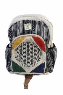 Rucsac Mare din Canepa si Bumbac cu Print - Flower of Life