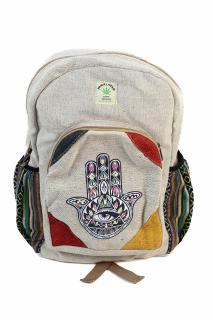 Rucsac Mare din Canepa si Bumbac cu Print - Hand of Fatima