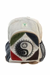 Rucsac Mare din Canepa si Bumbac cu Print Yin-Yang Soare si Luna