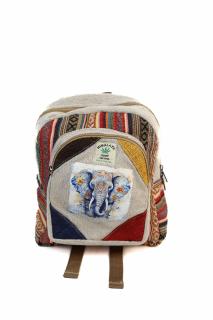 Rucsac Mic din Canepa si Bumbac cu Print Artistic -  Elefant sacru si lotusul