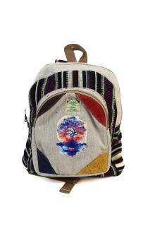 Rucsac Mic din Canepa si Bumbac cu Print Artistic -  Tree of Life si Lotus