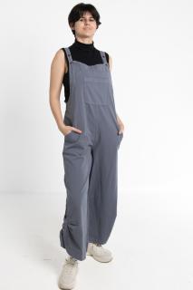 Salopeta Boho Intr-o Culoare cu Bretele Reglabile Elastic in Talie si Croi Lejer - Gri
