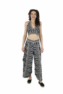 Set top si pantaloni cu print oriental si fir auriu - Model 4