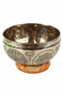 Singing Bowl - handmade - 18cm -1094gr - 7metale -213Hz - Green tara surrounding by flower mandala