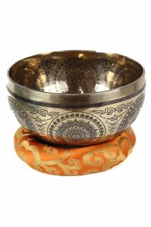 Singing Bowl - handmade - 19cm -893gr - 7metale -190Hz - Vajrasattva shakti in center surrounded by flower mandalas