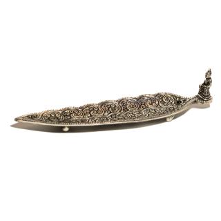 Suport lung din Aluminiu cu piatra neagra pentru Betisoare parfumate - Buddha (23 cm)