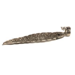 Suport lung din Aluminiu cu piatra neagra pentru Betisoare parfumate - Elefant (20 cm)