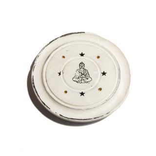 Suport rotund din Lemn de Mango pentru Betisoare si Conuri Parfumate - Buddha