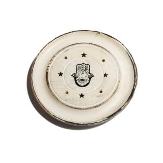 Suport rotund din Lemn de Mango pentru Betisoare si Conuri Parfumate - Hand of Fatima (Hamsa)