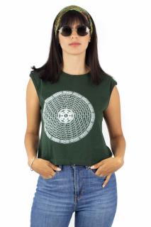 Tricou fara maneci cu print abstrct - Verde