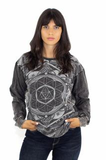 Tricou unisex cu maneca lunga si print abstract - Gri