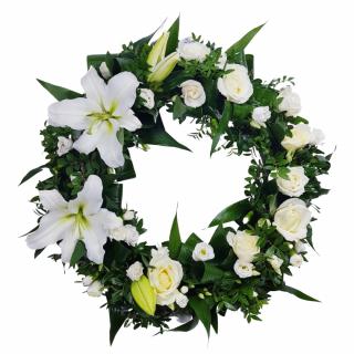 Coroana funerara mix flori albe