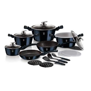 RESIGILAT - Set oale si tigai marmorate 18 piese, cu capace, Aquamarine Berlinger Haus BH 7036