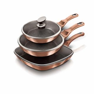 Set 3 tigai marmorate cu capac Rose Gold Berlinger Haus BH 6195