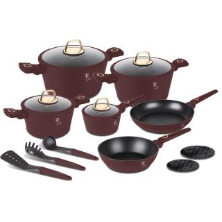 Set de oale de 15 piese Leonardo Collection Berlinger Haus BH 8051, antiaderente, strat titan, visiniu mat