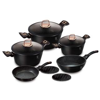 Set oale si tigai 10 piese cu capace Black Rose Collection Berlinger Haus BH 8168, antiaderente, strat titan, negre