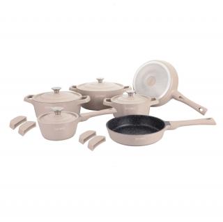 Set oale si tigai marmorate 14 piese Royaly Line RL OS1014 Crem