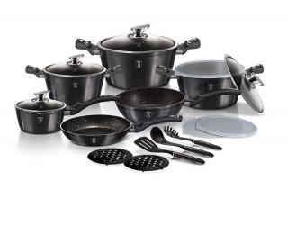 Set oale si tigai marmorate cu capace, ustensile, antiaderente, 18 piese Berlinger Haus Carbon Pro BH 6887