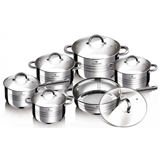 Set oale si tigaie inox 12 piese cu capace de sticla, de calitate, gatire sanatoasa,  Gourmet Line Blaumann BL 1410