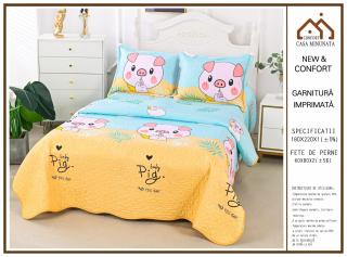 Cuvertura De Pat 3 Piese, din Bumbac Satinat, Baby Pig-P5915