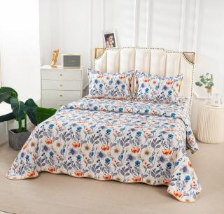 Cuvertura De Pat 3 Piese, din Bumbac Satinat, Model Floral-P5926
