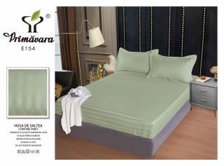 Husa de Pat cu Elastic din Damasc Finetat, 160x200cm+2 Fete de Perna, Verde Olive-P6770