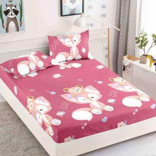 Husa de Pat cu Elastic, Din Finet, 180x200cm+2 fete de perna, Roz Vulpite-C6485