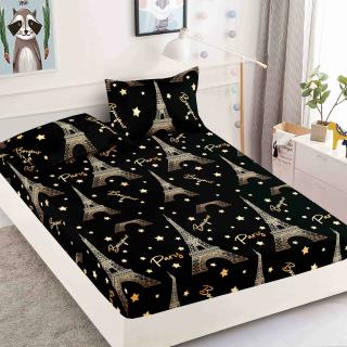 Husa de Pat cu Elastic, Din Finet, 180x200cm+2 fete de perna, Turn Eiffel-C7530
