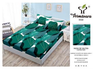 Husa de Pat din Finet cu Elastic,160x200cm+2 fete de perna, Verde Alb-P5867