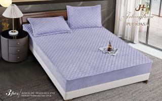 Husa matlasata tip topper din catifea, 160x200cm+2 fete de perna 50x70cm, Lila-H6807