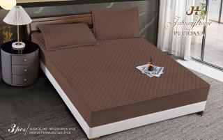 Husa matlasata tip topper din catifea, 160x200cm+2 fete de perna 50x70cm, Maro Inchis-H6818