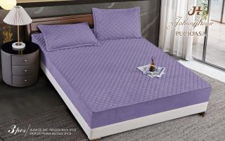 Husa matlasata tip topper din catifea, 160x200cm+2 fete de perna 50x70cm, Mov-H6815