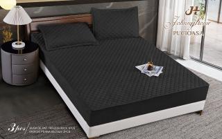 Husa matlasata tip topper din catifea, 160x200cm+2 fete de perna 50x70cm, Negru-H6813