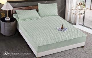 Husa matlasata tip topper din catifea, 160x200cm+2 fete de perna 50x70cm, Verde Fistic-H6808