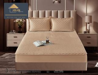 Husa matlasata tip topper din catifea, 180x200cm+2 fete de perna 50x70cm, Bej