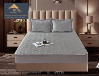 Husa matlasata tip topper din catifea, 180x200cm+2 fete de perna 50x70cm, Gri Deschis
