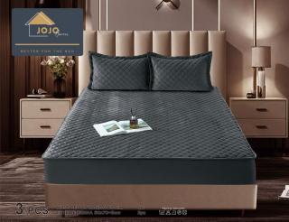 Husa matlasata tip topper din catifea, 180x200cm+2 fete de perna 50x70cm, Gri Inchis