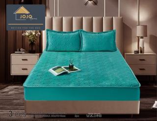 Husa matlasata tip topper din catifea, 180x200cm+2 fete de perna 50x70cm, Turcoaz