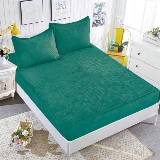 Husa matlasata tip topper din catifea, 180x200cm+2 fete de perna 50x70cm, Verde-P6958