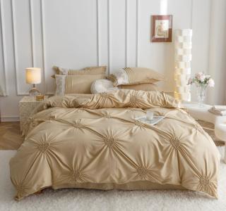 Lenjerie Bumbac Premium 6 Piese, cu Inimi Brodate, Bej