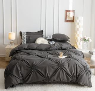 Lenjerie Bumbac Premium 6 Piese, cu Inimi Brodate, Gri Inchis